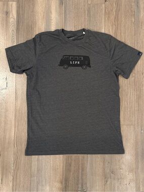 Prana Charcoal Graphic Tee with Van 'LIFE' Print